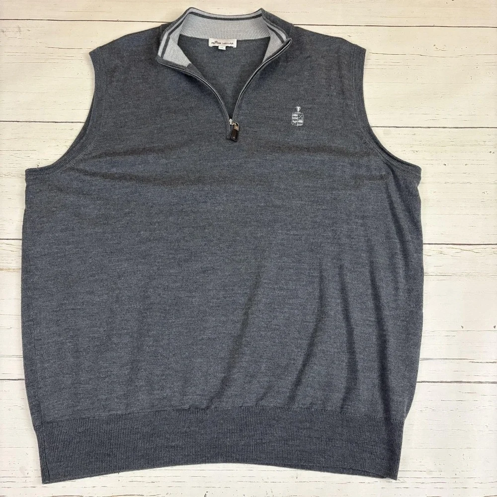 Peter Millar Sweater Vest Mens XL Gray 1/4 Zip Merino Wool Silk Golf Knit